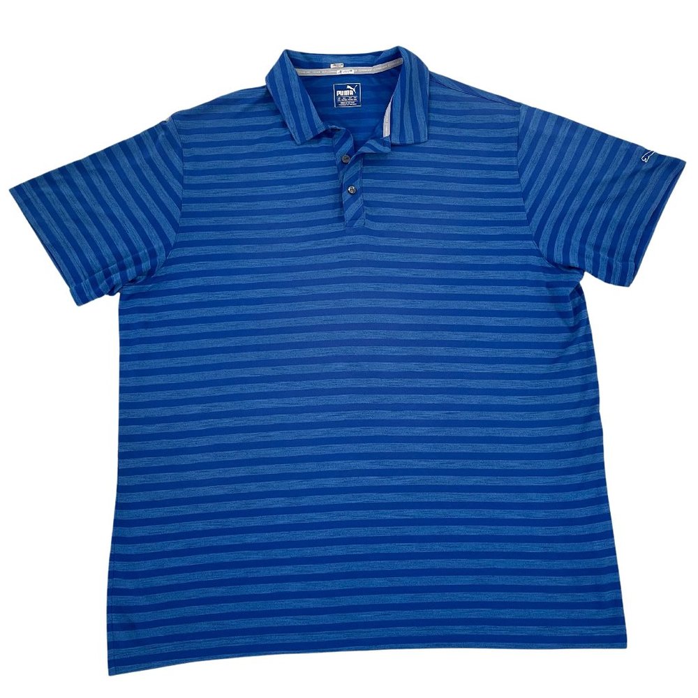 PUMA Golf Polo DryCell Mens XXL Blue Striped Short Sleeve